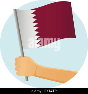 Qatar flag in hand. Patriotic background. National flag of Qatar vector illustration Stock Vector