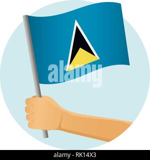 Saint Lucia flag in hand. Patriotic background. National flag of Saint Lucia vector illustration Stock Vector