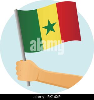 Senegal flag in hand. Patriotic background. National flag of Senegal vector illustration Stock Vector
