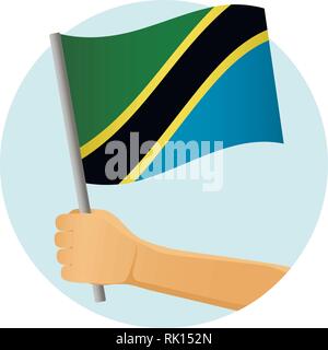 Tanzania flag in hand. Patriotic background. National flag of Tanzania vector illustration Stock Vector