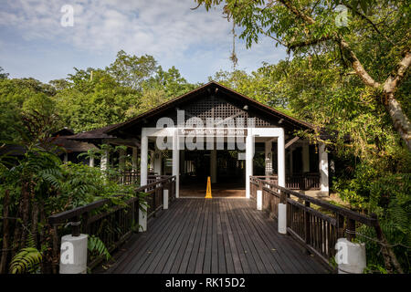 SINGAPORE - December 2018: Wetland Center buildings at the entrance to the Sungei Buloh Wetland Reserve. Stock Photo