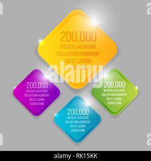 Glass transparent vector rhombus set in yellow, purple and pink  with colorful label template for web and print decoration, sale sign or discount post Stock Vector