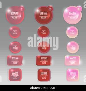 Glass vector round buttons with colorful  labels, template for web and print decoration, sale sign or discount poster creative design Stock Vector