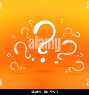 Question sign vector drawing on yellow-orange background. FAQ cartoon sign illustration Stock Vector