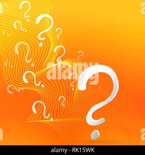 Question sign vector drawing on yellow-orange background. FAQ cartoon sign illustration Stock Vector
