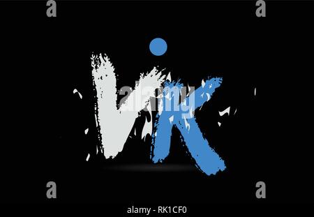 white blue alphabet letter vk v k logo combination design on black ...