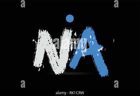 white blue alphabet letter na n a logo combination design on black ...