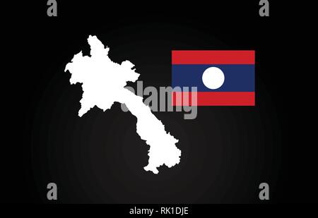 Laos black and white country border map logo design. Black background Stock Vector
