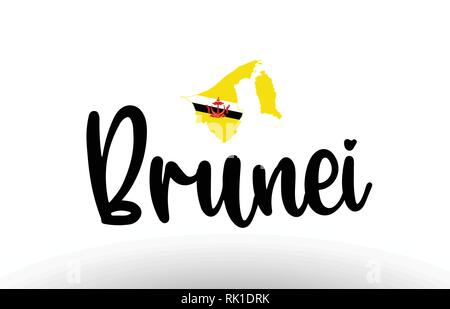 Brunei country big text with flag inside map suitable for a logo icon design Stock Vector