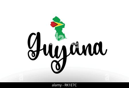 Guyana country big text with flag inside map suitable for a logo icon design Stock Vector