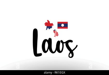 Laos country big text with flag inside map suitable for a logo icon design Stock Vector