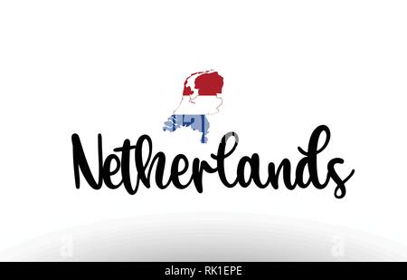 Netherlands country big text with flag inside map suitable for a logo icon design Stock Vector