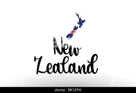 New Zealand country big text with flag inside map suitable for a logo icon design Stock Vector