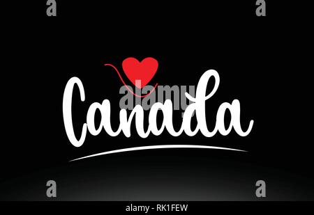Canada country text with red love heart on black background suitable for a logo icon or typography design Stock Vector