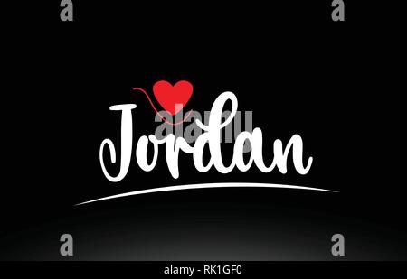 Jordan country text with red love heart suitable for a logo icon or ...