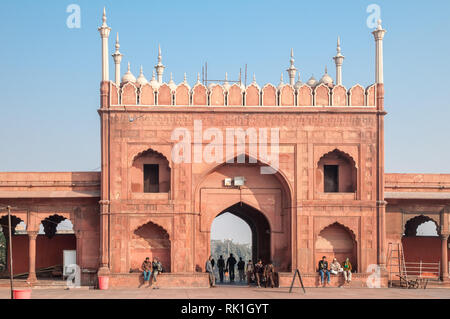 Northeast entrance Jama Masjid mosque in Old Dehli. The mosque was completed in 1656 and is the most important of all mosques from the Mughal empire. Stock Photo