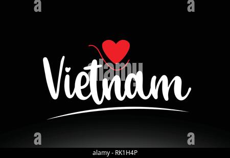 Vietnam country text with red love heart on black background suitable for a logo icon or typography design Stock Vector