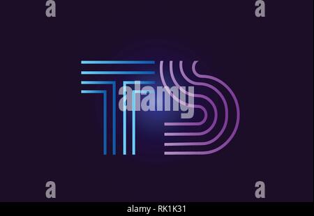 ts t s line blue pink design of alphabet letter combination with gradient color suitable as a logo for a company or business Stock Vector