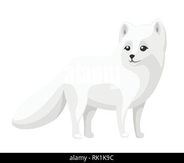 Cute Arctic Fox. Cartoon animal flat design. Vector illustration isolated on white background. Polar white fox. Stock Vector