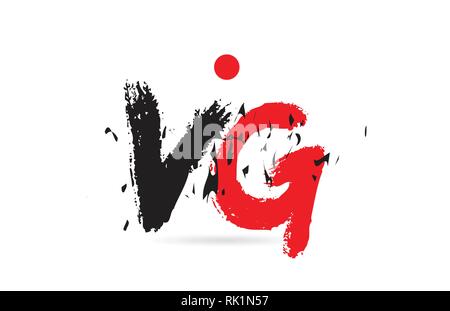 grunge alphabet letter combination vg v g logo design in white red and ...
