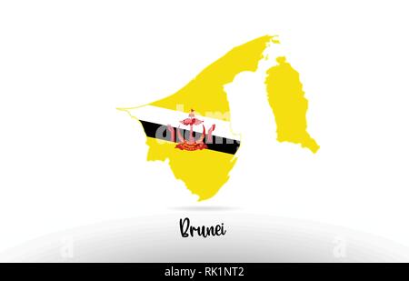 Brunei country flag inside country border map design suitable for a logo icon design Stock Vector