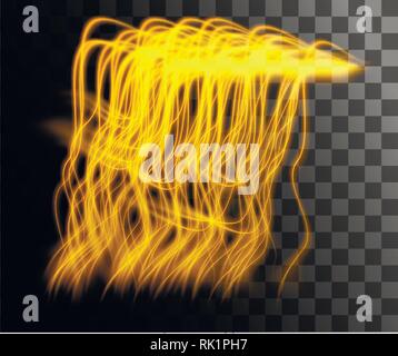 Glowing line abstract effect. Golden lines light effect on transparent background. Stock Vector