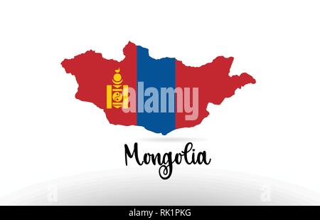 Mongolia country flag inside country border map design suitable for a logo icon design Stock Vector