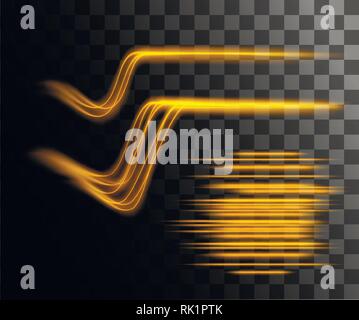 Glowing line abstract effect. Golden lines light effect on transparent background. Stock Vector