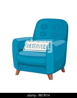 Blue armchair with plastic plate - Reserved. Flat vector illustration isolated on white background. Stock Vector