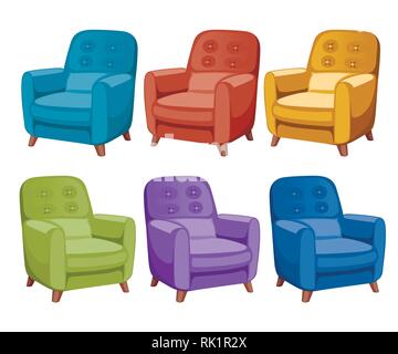 Colored armchair collection icon. Furniture, waiting room elements for rooms and cabinets. Flat vector illustration isolated on white background. Stock Vector