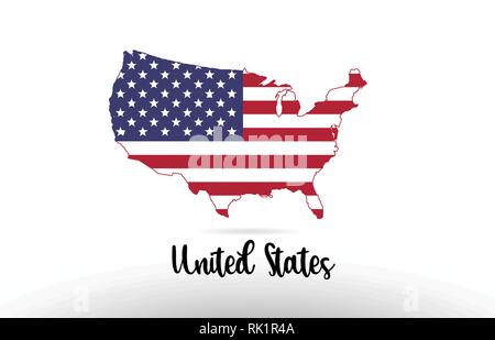 United States America USA country flag inside country border map design suitable for a logo icon design Stock Vector