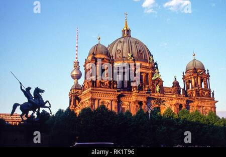 Berlin, Germany; The Berlin Cathedral (Berliner Dom) was built between 1895 and 1905.Berlin Television Tower (Fernsehturm) is in the background. Stock Photo