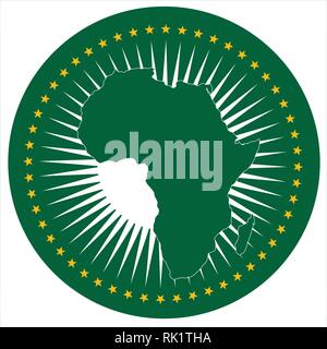 Vector illustration African Union flag icon isolated on white background. Round national flag of African Union. AU flag button Stock Vector