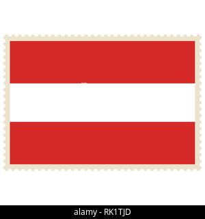 Vector icon Austria flag on postage stamp isolated on white background. Austria flag button Stock Vector