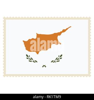 Vector icon Cyprus flag on postage stamp isolated on white background.  Cyprus flag button Stock Vector