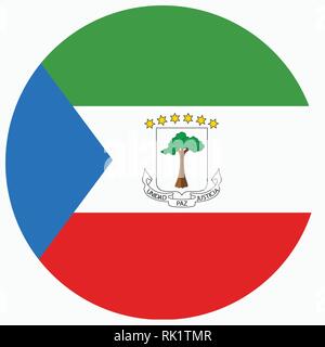 Vector illustration Equatorial Guinea flag icon isolated on white background. Round national flag of Equatorial Guinea. Flag button Stock Vector