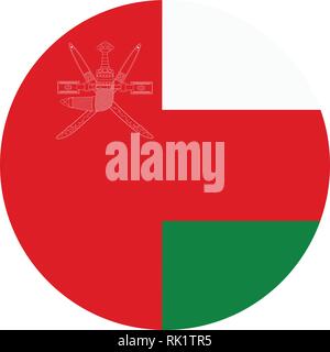 Vector illustration Oman flag icon isolated on white background. Round national flag of Oman. Flag button Stock Vector