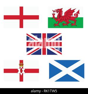 Vector illustration flags of UK, England, Scotland, Wales and Northern Ireland. Stock Vector