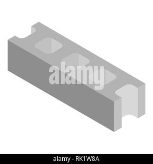 Vector illustration isometric standard concrete building block for architectural works. Cement block icon used for masonry Stock Vector