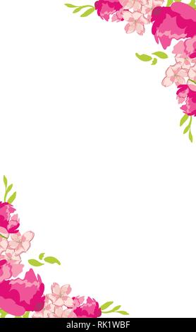 Vector illustration decorative floral frame with pink peony flower  invitation card, background design template Stock Vector