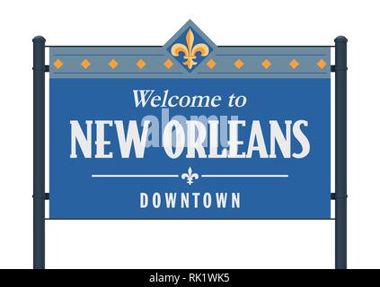 Vector illustration of the New Orleans Downtown blue road sign Stock Vector