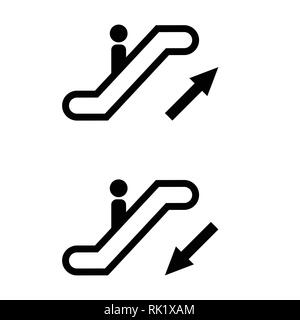 Vector illustration escalator icon set up and down  information sign, symbols. Stock Vector