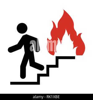 Vector illustration do not use elevator in case of fire sign, symbol. In case of fire use the stairs icon isolated on white background Stock Vector