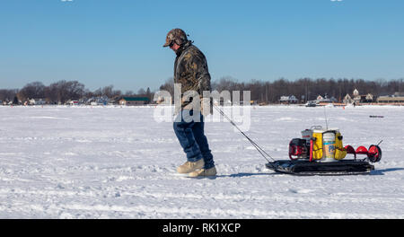 Winter Fishing Sled With Equipment For Ice Fishing Stock Photo - Download  Image Now - Ice Fishing, Sled, Box - Container - iStock