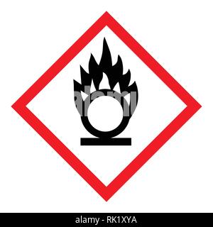 Vector illustration GHS hazard pictogram -oxidizing. Hazard warning sign oxidizing icon  isolated on white background Stock Vector