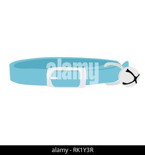 Vector illustration blue pet, animal collar. Dog or cat collar with bell Stock Vector