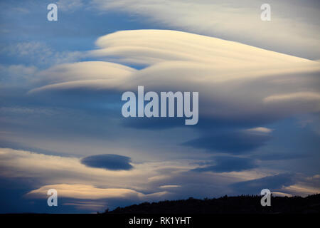 Chile, Magallanes, Torres del Paine, lenticular clouds, Stock Photo