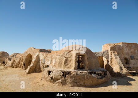 TOZEUR, TUNISIA - MAY 17, 2017: Houses from planet Tatouine, movie set for Star Wars movie Stock Photo