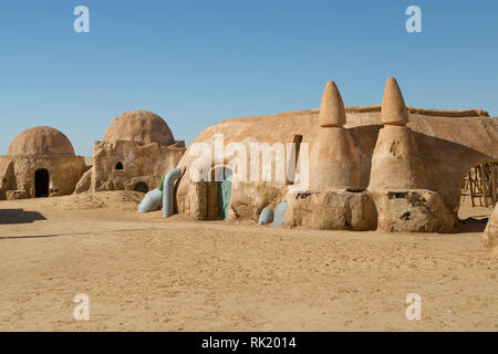 TOZEUR, TUNISIA - MAY 17, 2017: Houses from planet Tatouine, movie set for Star Wars movie Stock Photo