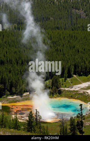 WY03400-00...WYOMING - Imperial Geyser and colorful pool in the Midway Geyser Basin of Yellowstone National Park.